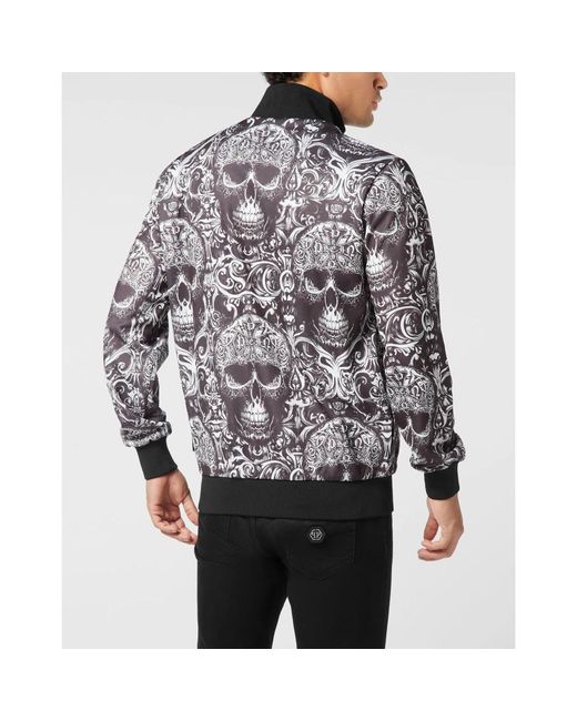 Philipp Plein Hoodies & Sweatvesten ,Zwart ,Katoen Tracksuit Jacket All-Over Skull in het Gray voor heren