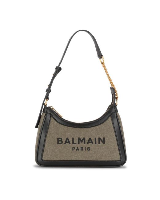 Borsa a mano b-army in tela con pannelli in pelle di Balmain in Gray
