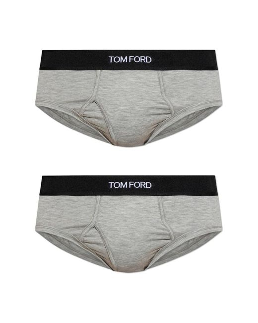 Tom Ford Ondergoed ,Grijs ,Katoen Twee-Pack Briefs Met Logo in het Gray voor heren