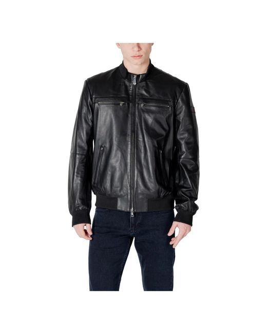 Peuterey Black Leather Jackets for men