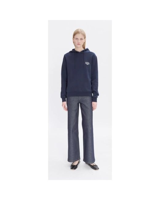 A.P.C. Hoodies & Sweatvesten ,Blauw ,Katoen Hoodie Rue Madame Paris Embroidered in het Blue