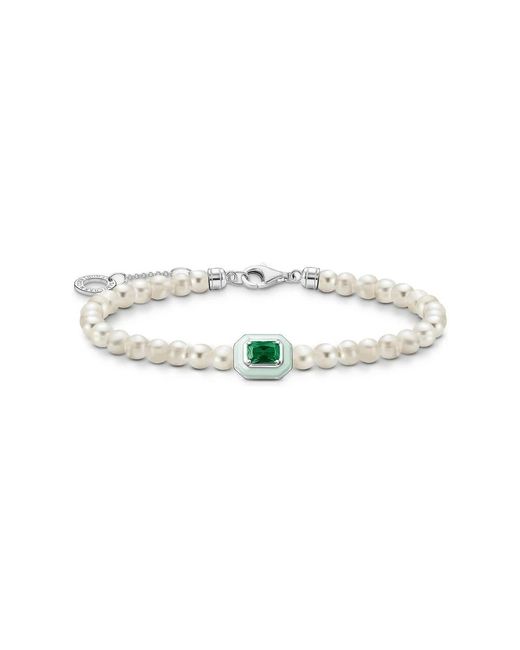 Thomas Sabo Accessoires ,Wit ,Damesarmband Met Witte Parels En Groene Steen in het White