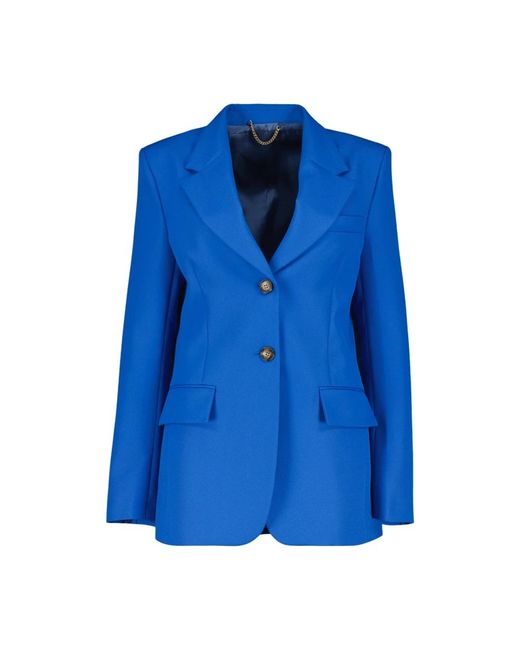 Victoria Beckham Blue Langarm-blazer in unifarbe mit knöpfen