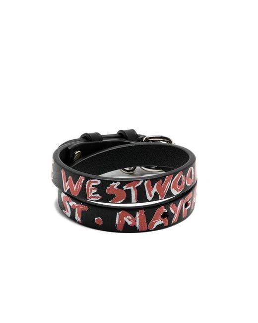 Vivienne Westwood Black Orb-Embellished Leather Bracelet