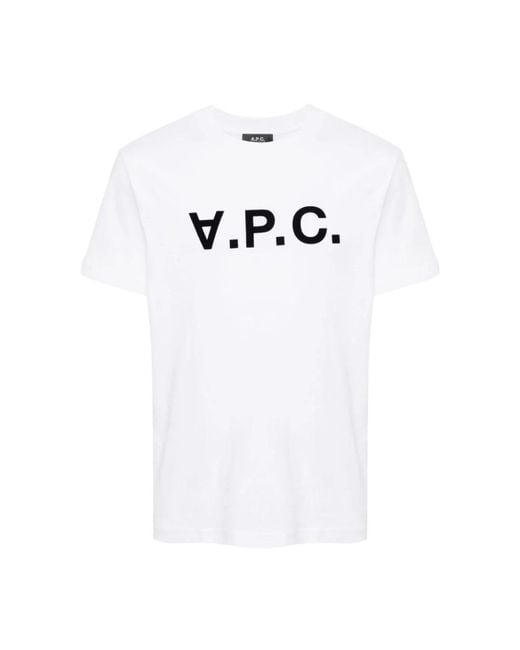 A.P.C. Tops ,Wit ,Katoen Katoenen T-Shirt Met Flockprint Logo in het White voor heren
