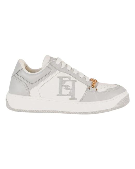 Zapatos planos grises con logo y cadena Elisabetta Franchi de color White