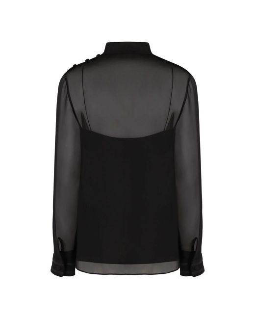 Gucci Overhemden ,Zwart ,Bow Silk Blouse in het Black