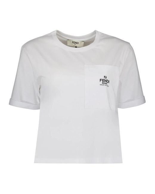 Camiseta con logo bordado cuello redondo Fendi de color White