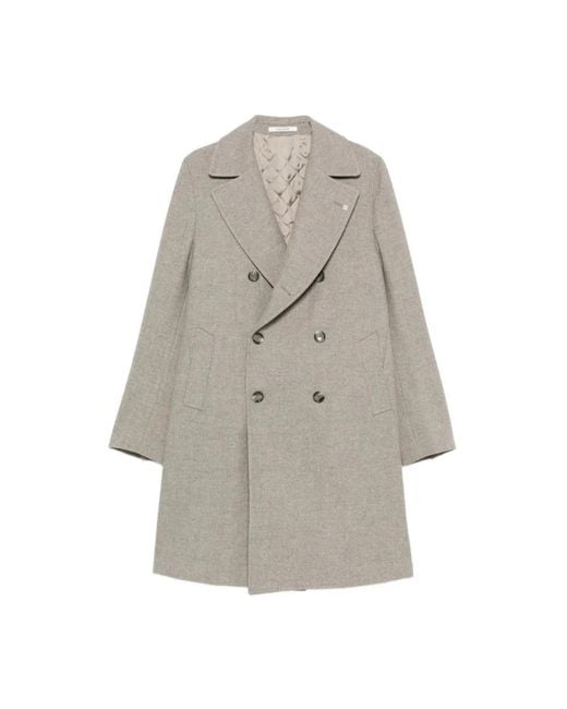 Tagliatore Gray Double-Breasted Coats for men
