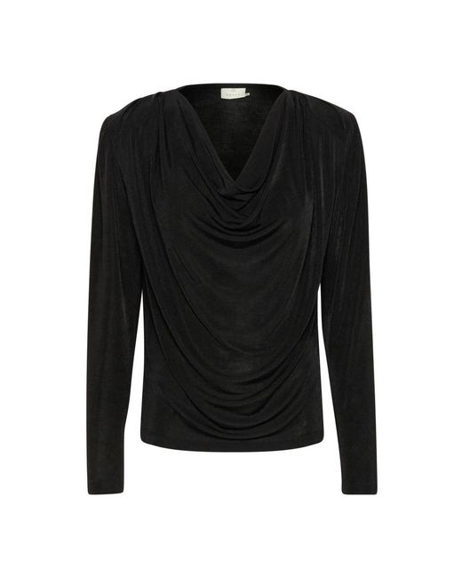 Kaffe Overhemden ,Zwart ,Polyester Elegante Gedrapeerde Jersey Blouse Zwart in het Black