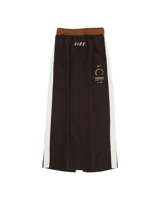 Nike Fitness ,Bruin ,Polyester Ademende Jersey Lange Rok in het Black