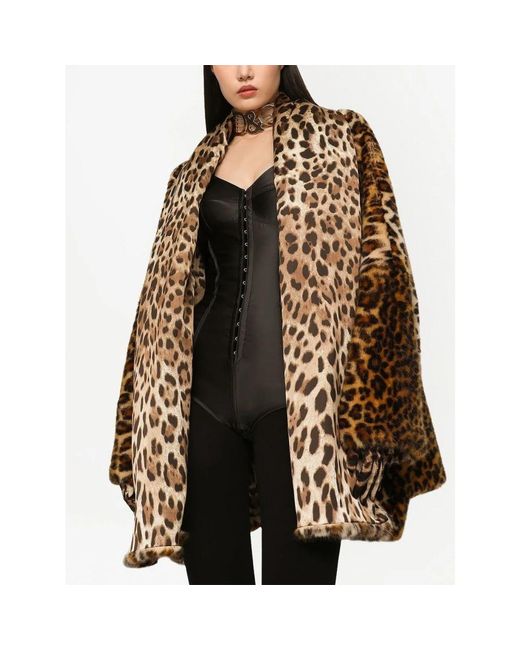 Dolce & Gabbana Brown Kim Dolce&gabbana Faux Fur Leopard Print Coat