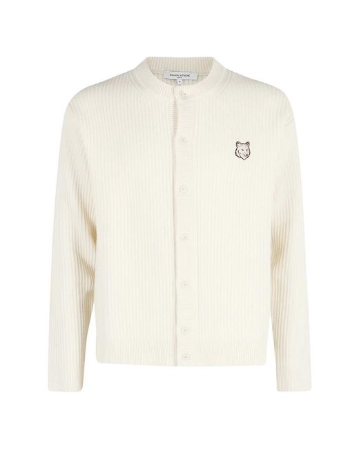 Maison Kitsuné Truien & Vesten ,Wit ,Wol Fox Head Wool Ribbed Cardigan in het White voor heren