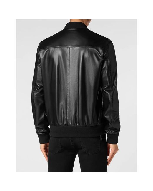 Philipp Plein Leren Bomberjack in het Black voor heren