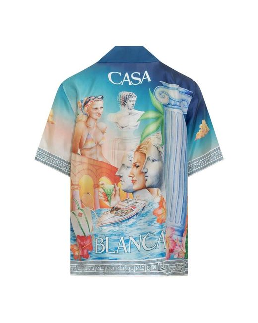 Casablanca Blau grafisches druck kubanischer kragen hemd in Blue für Herren