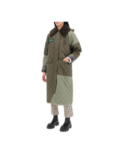 Barbour Green Gepolsterter trenchcoat mit farbblock-design