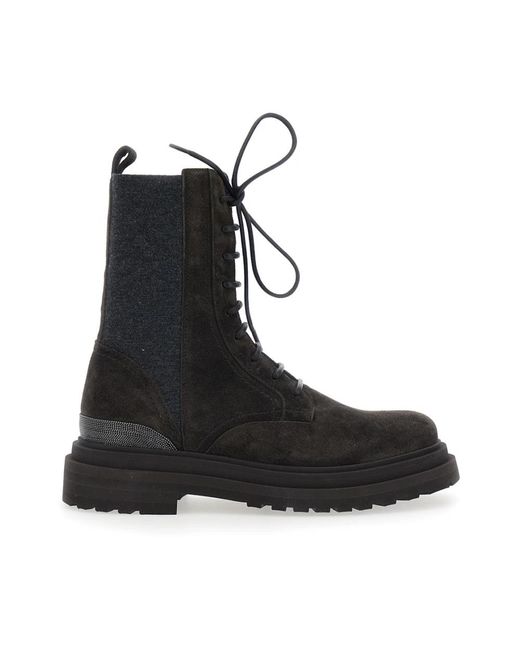 Brunello Cucinelli Black Lace-Up Boots