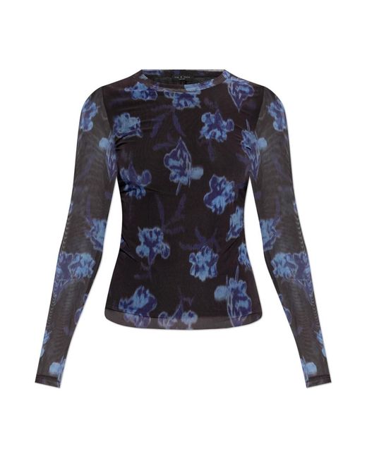 Rag & Bone Tops ,Zwart ,Polyester Floral Motif Top in het Blue