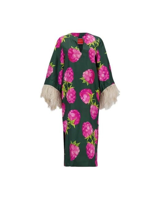 LaDoubleJ Kleedjes ,Veelkleurig ,Framboos Veren Zijden Kaftan in het Multicolor