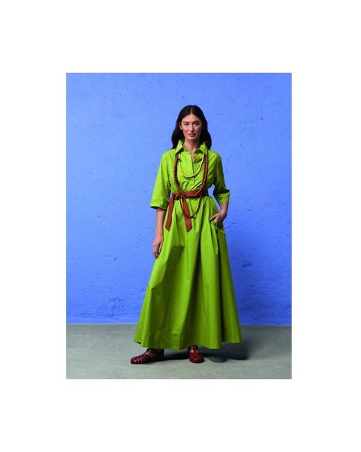 Niu Green Grünes Apfel Langes Baumwollkleid