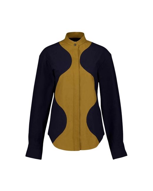 Colville Blue Geometrisches Colorblock Baumwollhemd