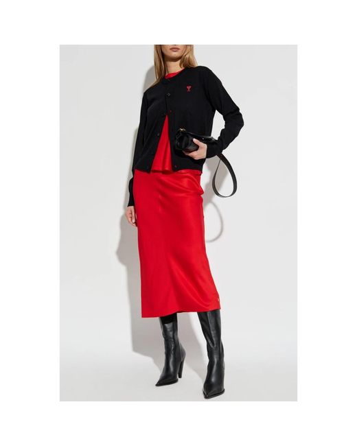 AMI Truien & Vesten ,Zwart ,Wol Wol Wollen Cardigan Met Logo in het Black