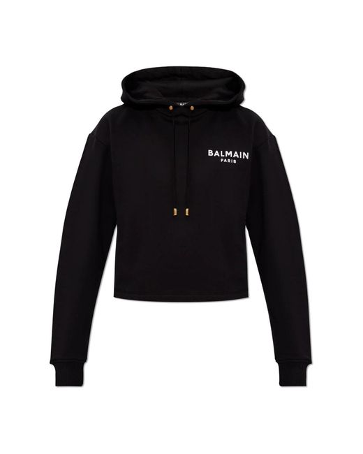 Balmain Black Kurzer sweatshirt mit logo