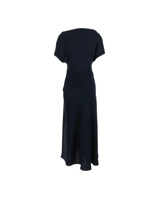 Plain Units Blue Blaues Langes Kleid Mit Eckigem Ausschnitt Frau