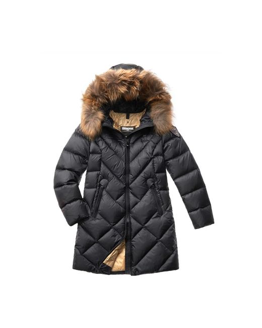 Abrigo largo de plumón con capucha de piel desmontable Blauer de color Black