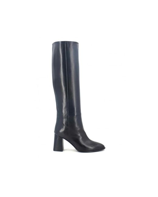 Anna F. Blue Lederstiefel Mit 80Mm Absatz
