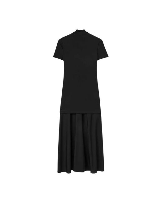 Jil Sander Kleedjes ,Zwart ,Katoen Maxi-Jurk Met Korte Mouwen in het Black