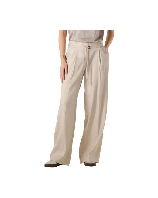 Summum Broeken ,Linnen Wijde Linnen Blend Twill Broek in het Natural