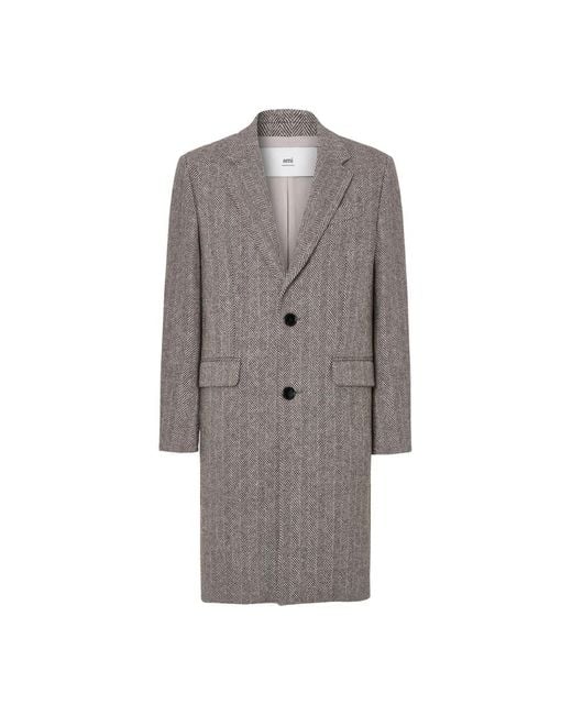 AMI Gray Single-Breasted Coats for men