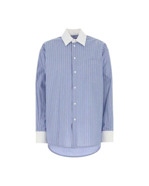 Marni Blauw Gestreept Oversized Shirt Met Handgemaakt Borduurwerk in het Blue