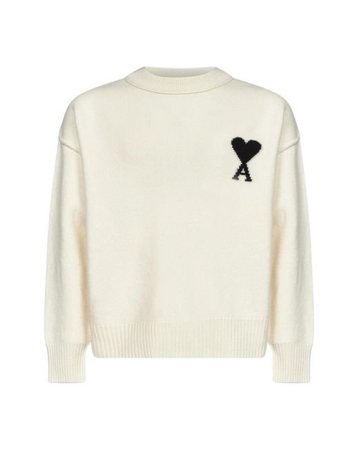 AMI White Round-Neck Knitwear for men