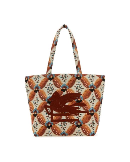 Etro Geborduurd Canvas Medium Zachte Trotter Boodschappentas in het Brown