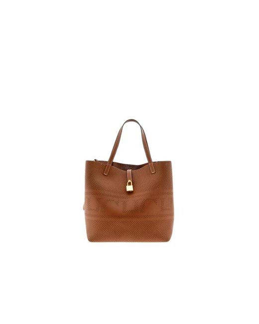 Borsa a mano perforata matryoshka locked di Carolina Herrera in Brown