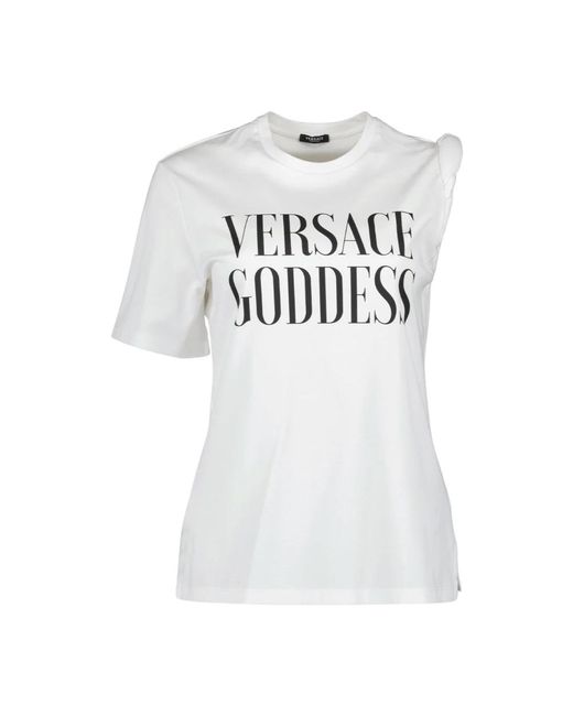 Versace White Asymmetrisches t-shirt mit bedrucktem logo