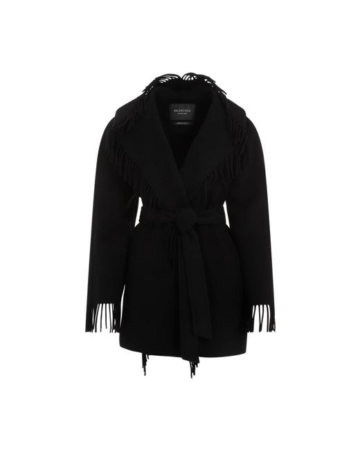 Chaqueta negra de lana con flecos Balenciaga de color Black