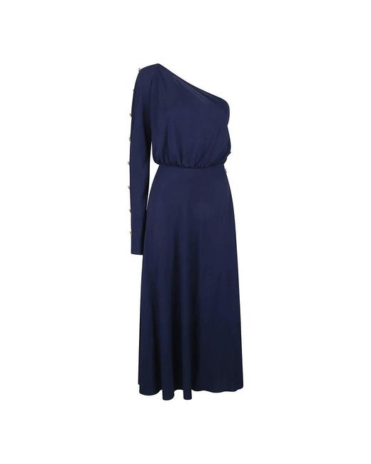 Elisabetta Franchi Blue Elegantes Midi-Kleid Mit Einem Schulter