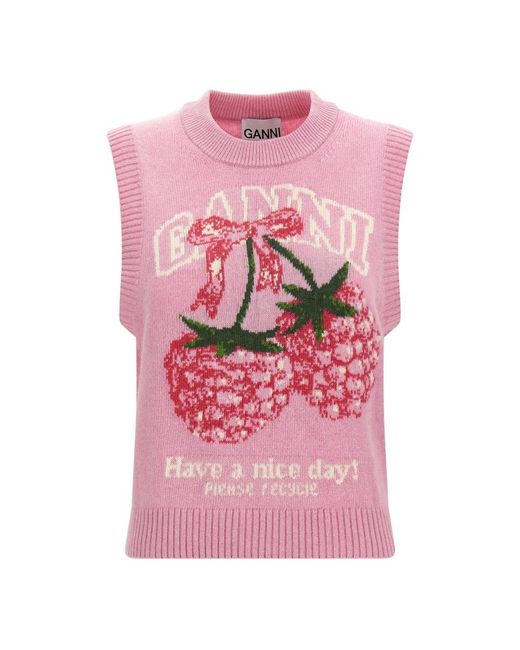 Ganni Pink Round-Neck Knitwear