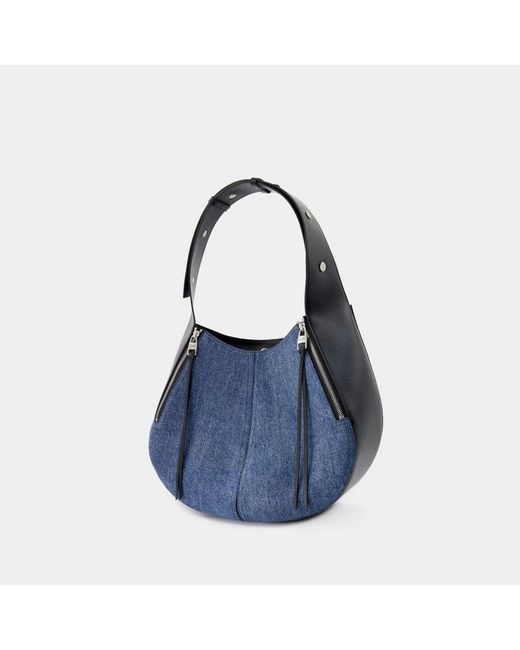 McQueen Blue Embroidery Detail Denim Shoulder Bag For