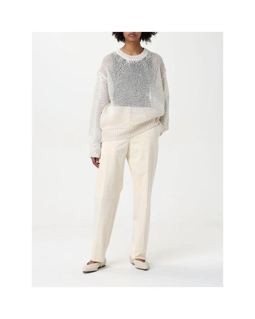 Jil Sander Gray Weiße Baumwollpullover