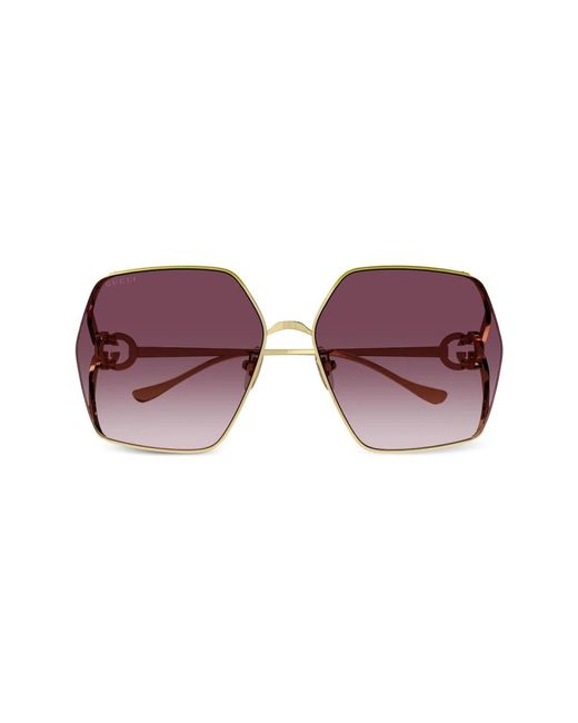 Gucci Purple Goldene sonnenbrille mit zubehör
