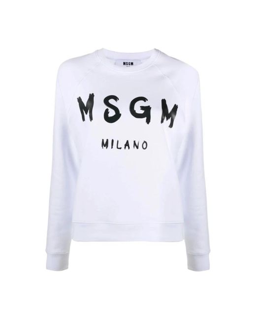 MSGM Hoodies & Sweatvesten ,Wit ,Katoen Sweatshirt Met Logo-Opdruk En Ronde Hals in het White