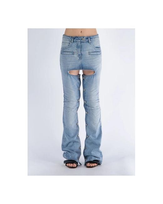 Courreges Blue Blaue Denim Flared Jeans Mit Cut-Out