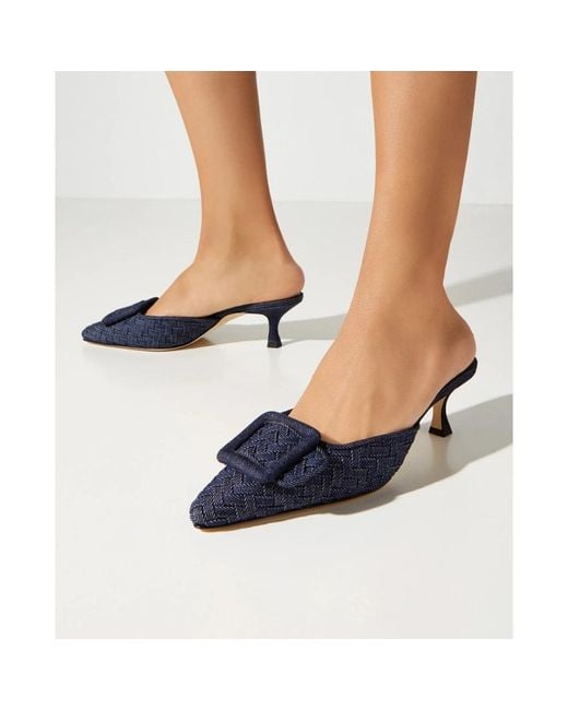 Manolo Blahnik Blue Heeled Mules