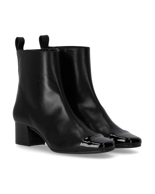 CAREL PARIS Zwarte Leren Enkellaars Met Glanzende Afwerking in het Black