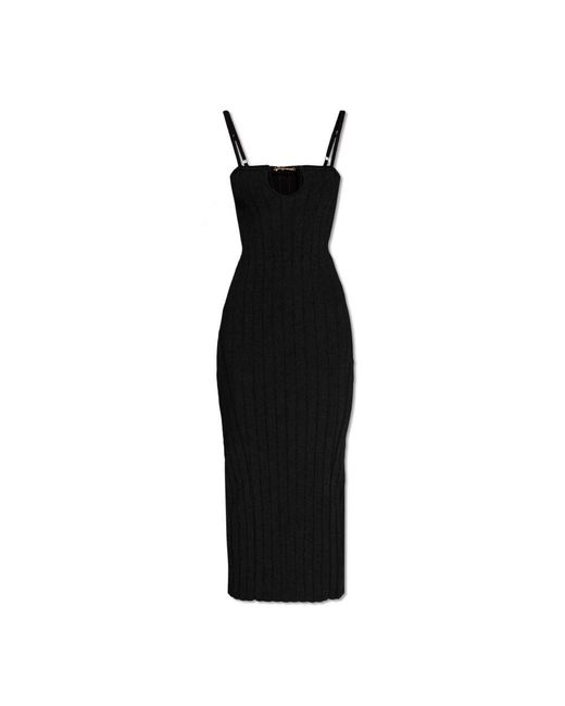 Jacquemus Black 'sierra' geripptes slipkleid