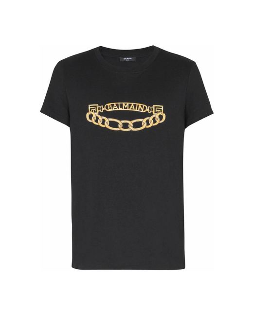 Balmain Tops ,Zwart ,Katoen Logo Bedrukt T-Shirt Met Kettingen in het Black voor heren